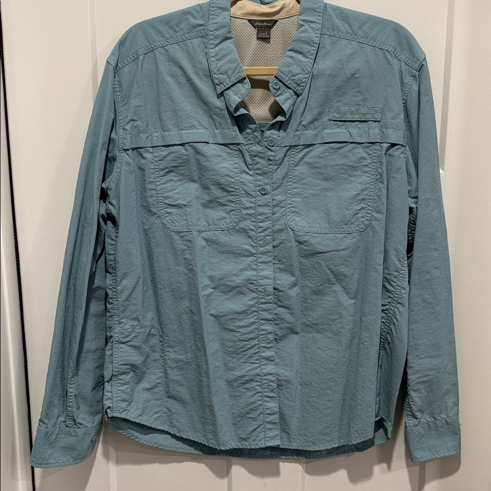 Eddie Bauer Seafoam Green Long-Sleeve Button-Down Performance Shirt
